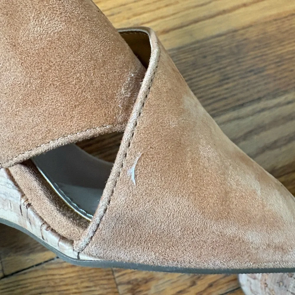 Com & Sens Missy Slingback Suede Cork Wedge Sandal Shoe Tan‎ size 7.5